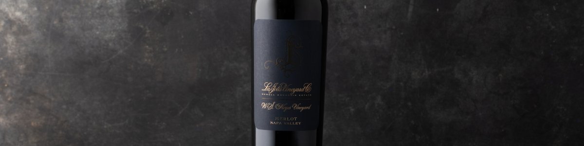La Jota W.S. Keyes Merlot bottle shot against a dark background
